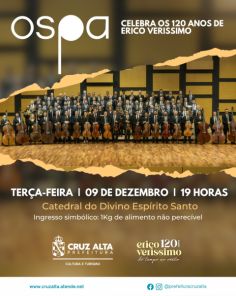 TERÇA-FEIRA>OSPA faz apresentação inédita em Cruz Alta pelos 120 anos de Erico