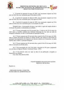 Administração Municipal publica decreto prorrogando recolhimento de impostos