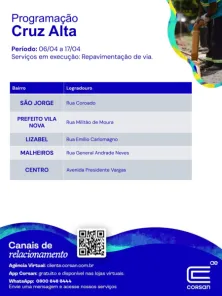 Corsan divulga cronograma de repavimentação em ruas de Cruz Alta nesta semana 