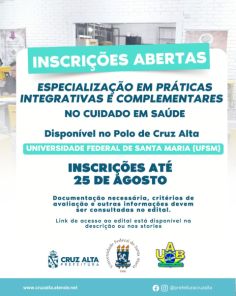 Inscrições abertas para especializações EAD no Polo Cruz Alta da UAB