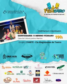Festeatro começa nesta quinta-feira com oito espetáculos em Cruz Alta