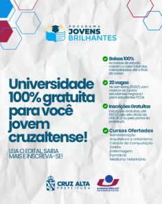Programa Jovens Brilhantes oferece universidade gratuita a jovens