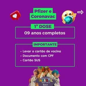 Vacinação em crianças a partir de 9 anos continua durante essa semana