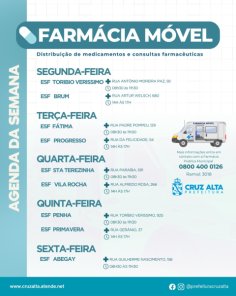 Farmácia Móvel estará na ESF Fátima e ESF Progresso nesta terça-feira 