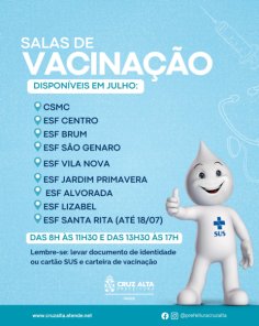 SAÚDE> Salas de vacinação seguem abertas em ESFs de Cruz Alta