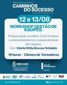 Cruz Alta promove workshop gratuito sobre gestão de equipes nos dias 12 e 13