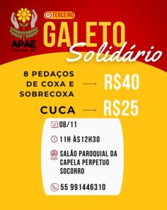 APAE realiza terceiro Galeto Solidário neste sábado em Cruz Alta