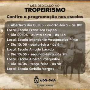 TROPEIRISMO> Hoje as atividades serão na Escola Intendente Vasconcelos Pinto