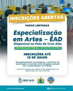 Inscrições abertas para Especialização em Artes EAD na UAB de Cruz Alta