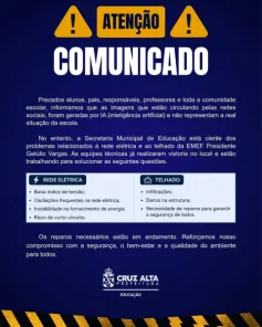 EMEFGetúlio Vargas tem aulas suspensas para obras na rede elétrica e telhado