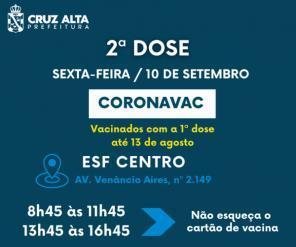 Cruz Alta segue com a vacinação das segundas doses contra a Covid-19