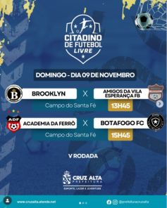 5ª rodada do Citadino de Futebol Livre movimenta campos de Cruz Alta