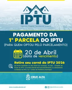 PAGAMENTO PARCELADO> IPTU 2026 pode ser pago em até 9 vezes