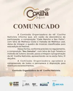 46ª Coxilha Nativista anuncia mudança entre músicas classificadas
