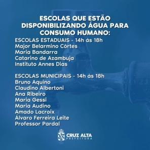 CRUZ ALTA SEM ÁGUA: Confira os pontos de distribuição para consumo humano