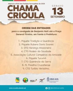 Cruz Alta recebe a Chama Crioula em cerimônia no dia 13 de setembro