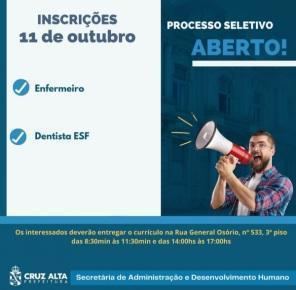 Prefeitura de Cruz Alta anuncia processo seletivo para área da saúde