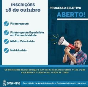 Prefeitura de Cruz Alta anuncia processo seletivo para área da saúde