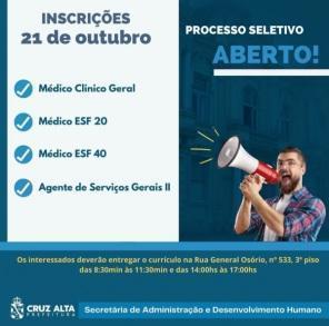 Prefeitura de Cruz Alta anuncia processo seletivo para área da saúde 