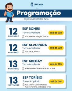 ESFs de Cruz Alta ampliam horários para ações do Novembro Azul
