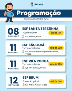 ESFs de Cruz Alta ampliam horários para ações do Novembro Azul