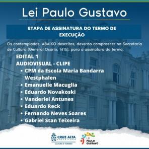 LEI PAULO GUSTAVO: Contemplados do Edital 1 são chamados para assinatura