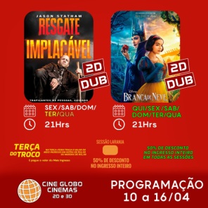 DOMINGO: Confira a programação de filmes  no Cine Globo de Cruz Alta 