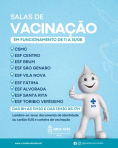 Salas de vacinação atendem em nove unidades de saúde nesta semana