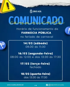 CARNAVAL> Saúde divulga horários de atendimento em Cruz Alta no feriadão