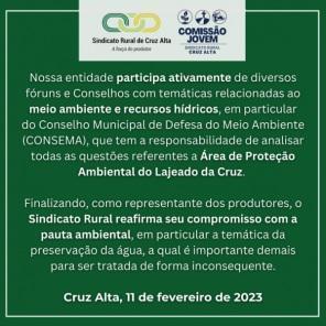 Sindicato Rural  divulga nota de esclarecimento sobre o Lajeado da Cruz