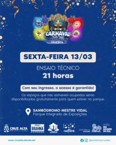 CARNAVAL DE CRUZ ALTA> Hoje os ensaios técnicos no sambódromo Mestre Vidal