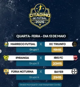 Citadino de Futsal 2026 terá mais três jogos nesta quarta-feira no ginásio