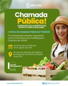 AGRICULTURA FAMILIAR> Cruz Alta abre chamada pública para compra de alimentos 