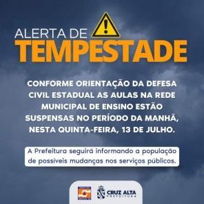 Aulas da rede estadual e municipal de Cruz Alta são suspensas nesta quinta