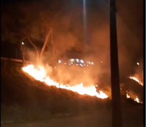 Bombeiros controlam incêndio em vegetação próximo à PRF em Cruz Alta