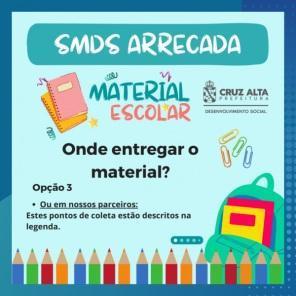 SMDS realiza arrecadação de materiais escolares novos e usados até o dia 20