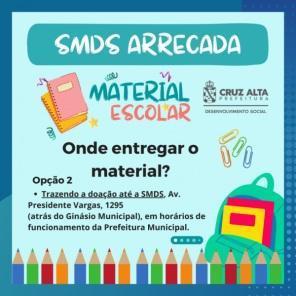 SMDS realiza arrecadação de materiais escolares novos e usados até o dia 20