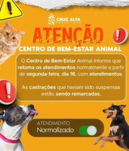 HOJE> Centro de Bem-Estar Animal retoma atendimentos em Cruz Alta