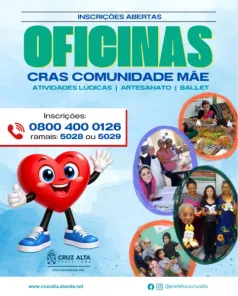 CRAS Comunidade Mãe abre inscrições para oficinas gratuitas em Cruz Alta
