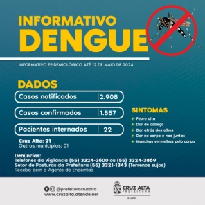 DENGUE> Cruz Alta tem 62 novos casos e 22 pacientes internados nos hospitais