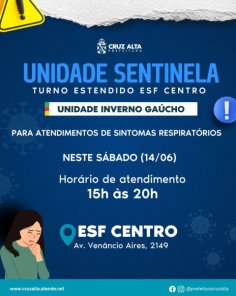 ESF CENTRO> Atendimento hoje das 15h às 20h para casos gripais e respiratórios