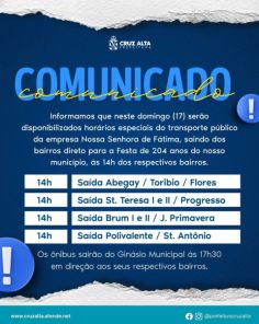 204 ANOS > Transporte Coletivo terá linhas especiais no domingo dia 17