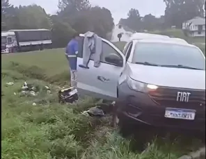 Colisão entre caminhão e caminhonete deixa motorista ferido na BR-158