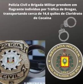 Polícia Civil e Brigada, em ação conjunta, prendem homem por tráfico de drogas