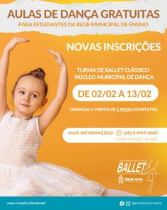 Núcleo Municipal de Dança abre inscrições para novas turmas de Ballet Clássico