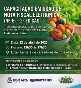 PRODUTORES>Cruz Alta promove nova capacitação sobre nota fiscal eletrônica 