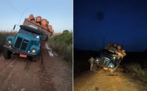 Após mais de 24 horas atolado, caminhão é retirado com ajuda de Cruz Alta