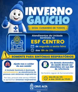 GRIPE NO INVERNO> Unidade Sentinela da ESF Centro atende das 18h às 21h