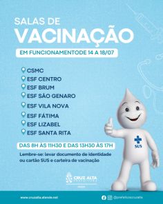Salas de vacinação seguem abertas em Cruz Alta nesta semana 