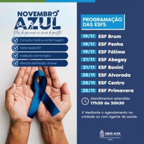 NOVEMBRO AZUL> Cruz Alta realiza ações de prevenção ao câncer de próstata